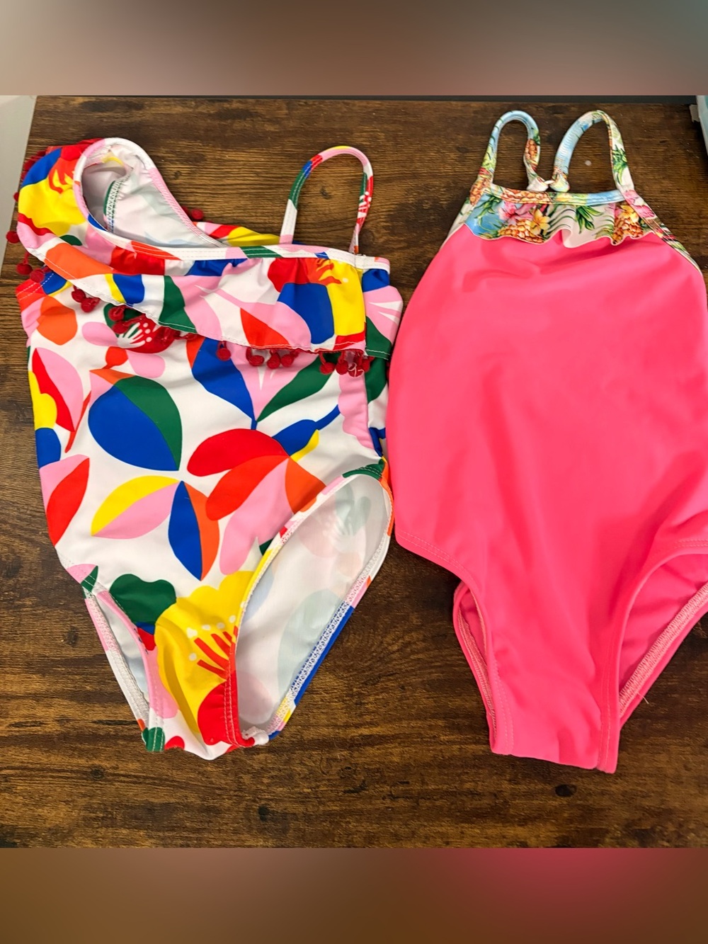 2-3T- Girls' Colorful Floral One-Piece Swimsuits - Bright Multicolor & Hot Pink